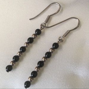 Silver 925 and Black Bead Earrings. Darling!